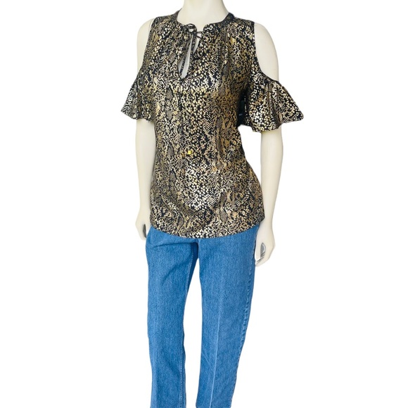 Michael Kors Snakeskin-Print Cold-Shoulder Top Blouse - Picture 7 of 11